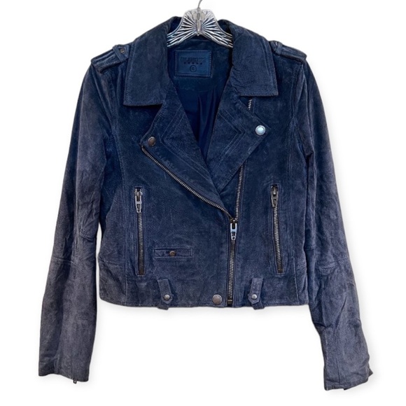 Blank NYC Jackets & Blazers - Blank NYC Navy 100% Leather Bohemian Preppy Slim Classic Short Moto Jacket Small